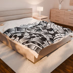 Black and White Tatau Velveteen Plush Blanket