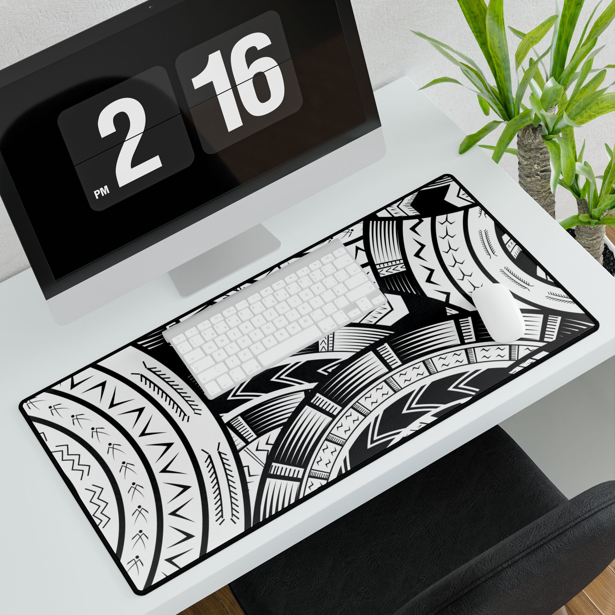 Black and White Tatau Desk Mat