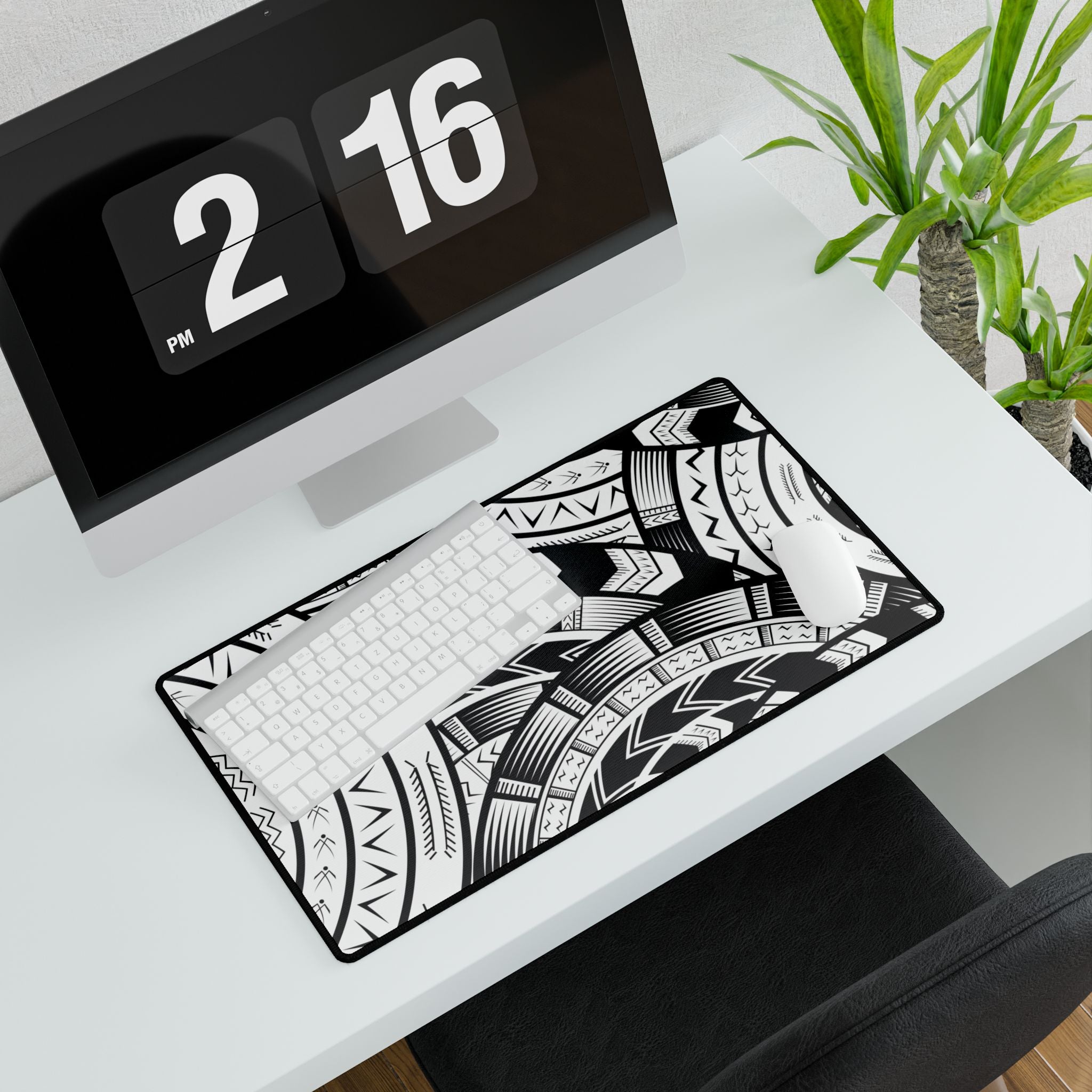 Black and White Tatau Desk Mat
