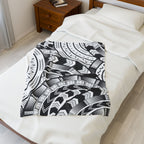Black and White Tatau Velveteen Plush Blanket