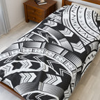 Black and White Tatau Velveteen Plush Blanket