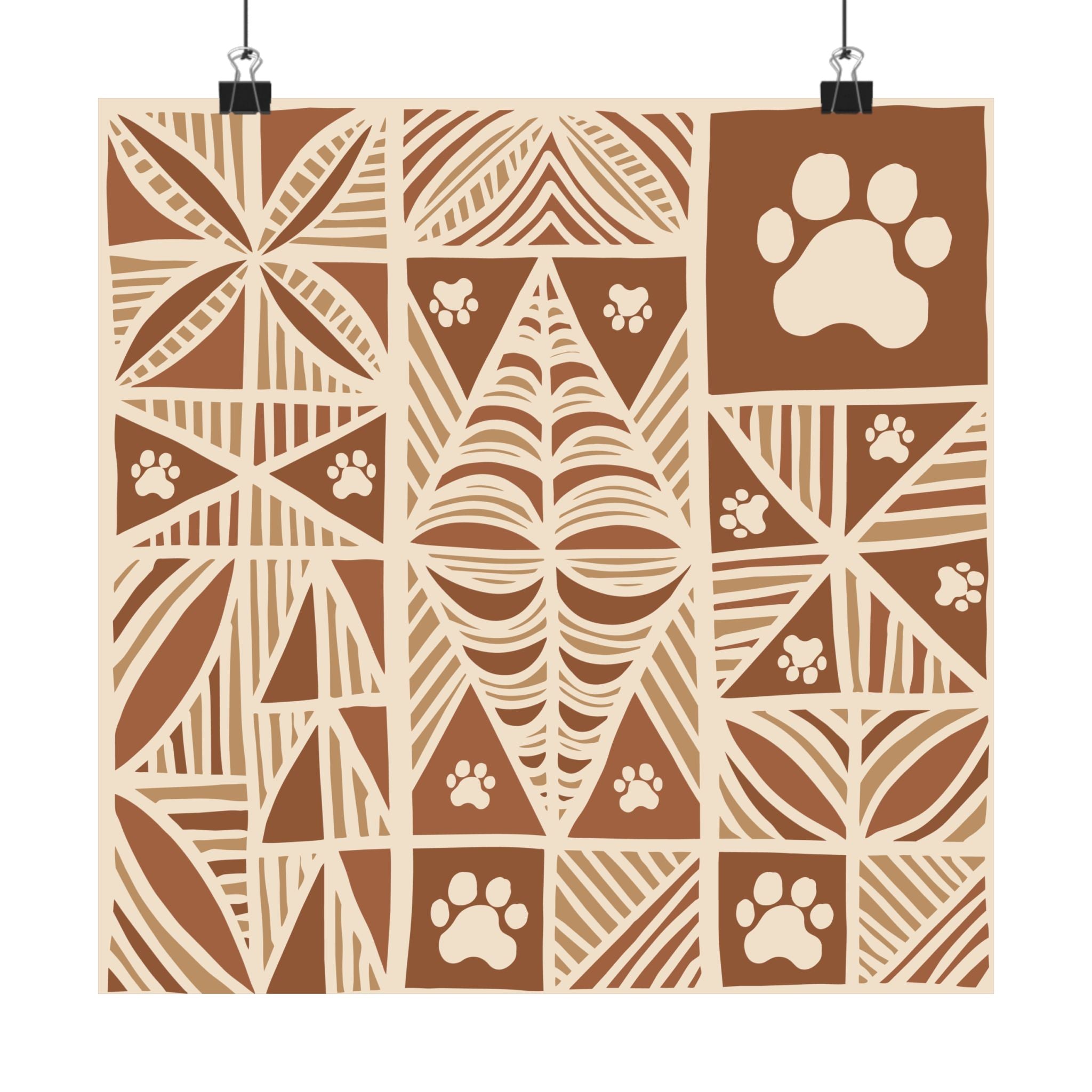 Manu Brown Tribal Paw Print Poster — Patterned All-Over-Print Poster
