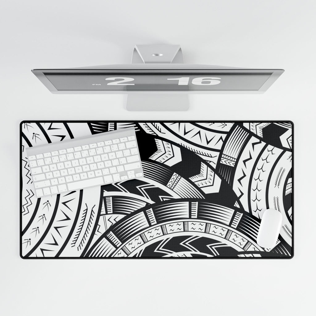 Black and White Tatau Desk Mat