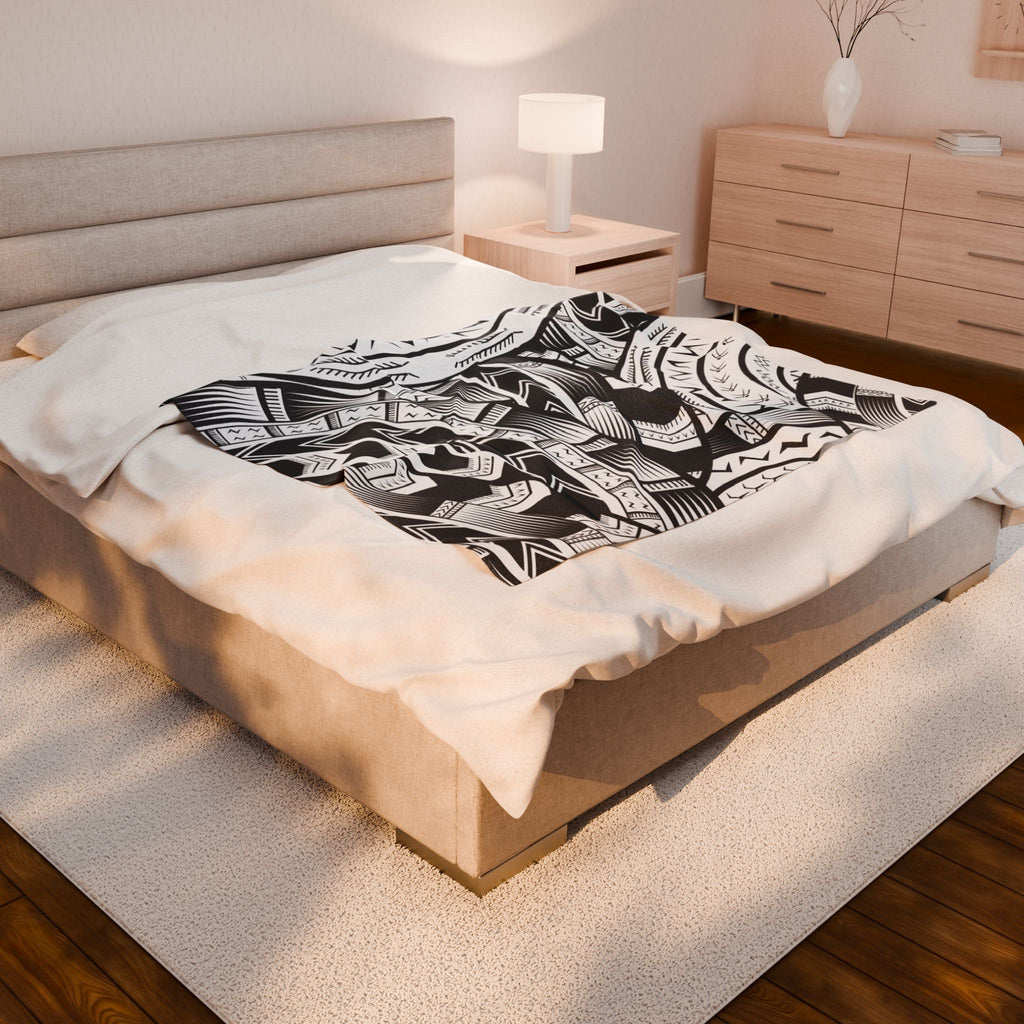 Black and White Tatau Velveteen Plush Blanket