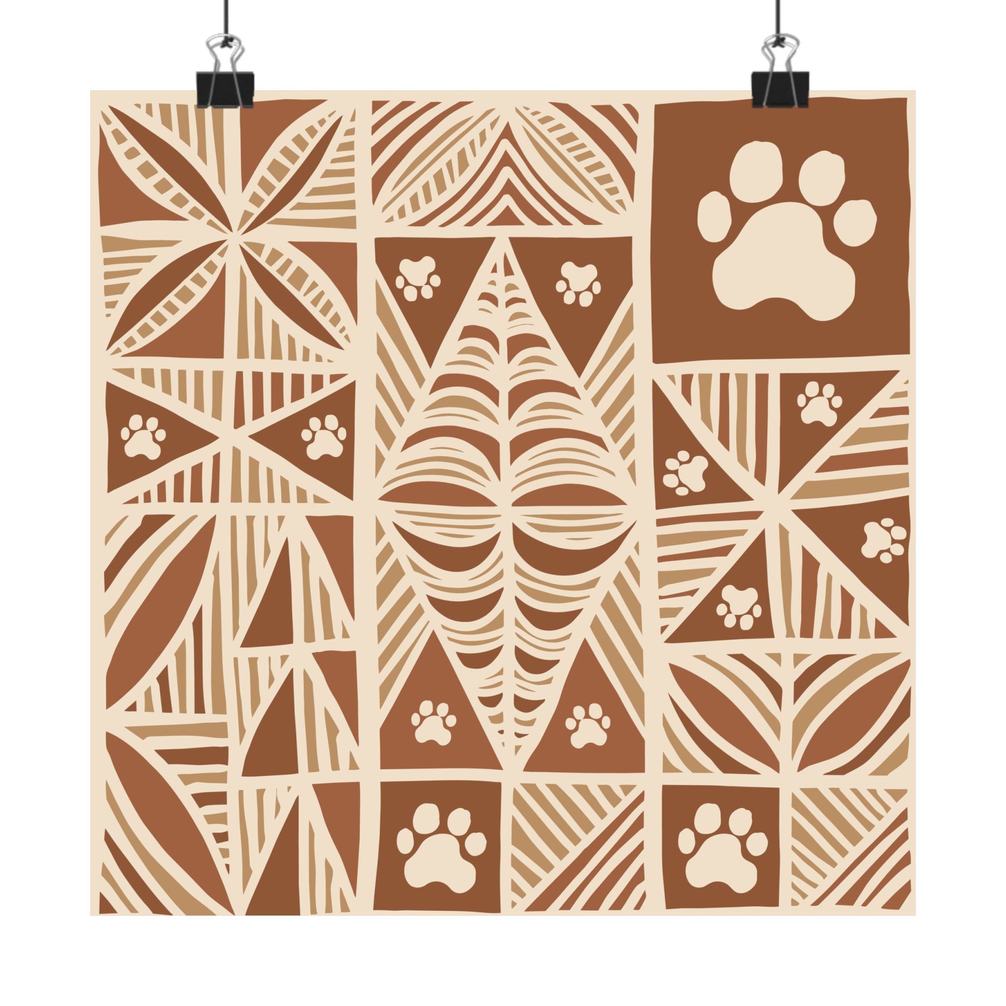 Manu Brown Tribal Paw Print Poster — Patterned All-Over-Print Poster