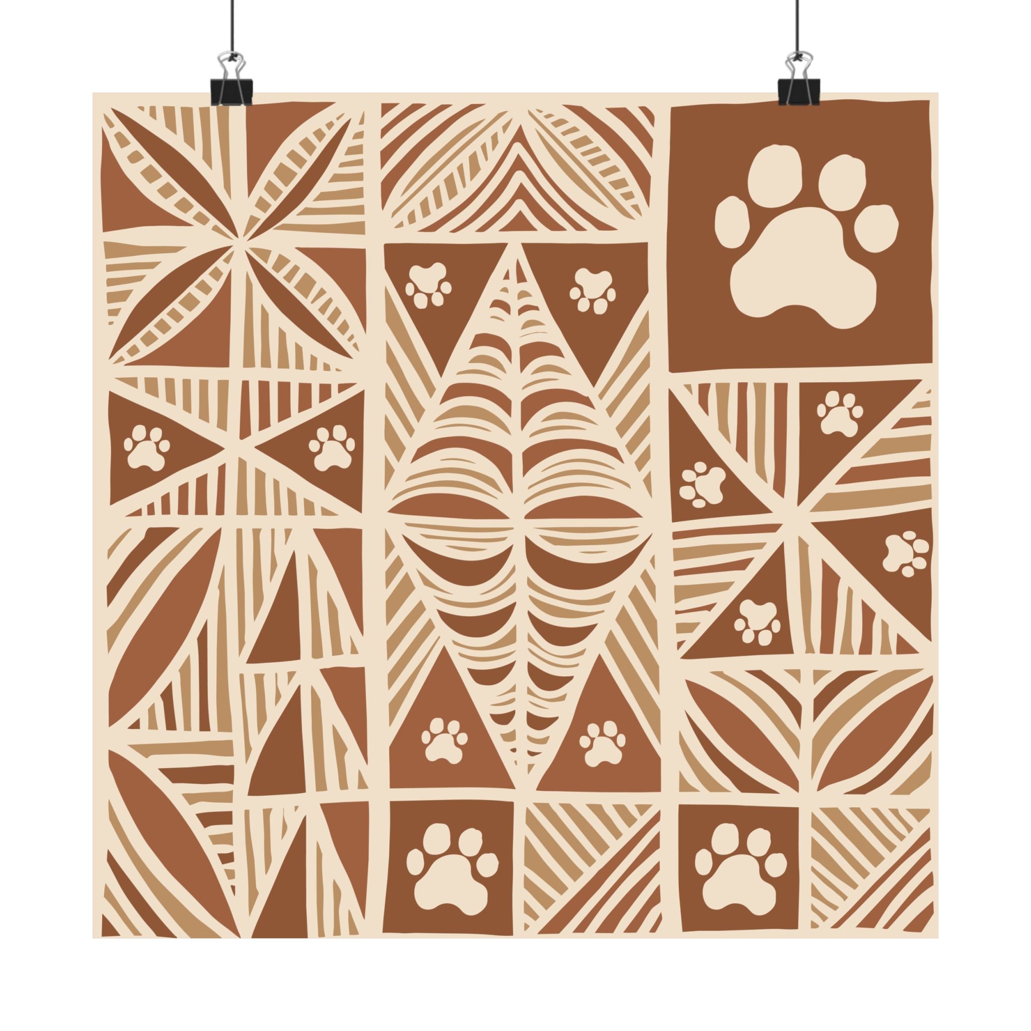 Manu Brown Tribal Paw Print Poster — Patterned All-Over-Print Poster